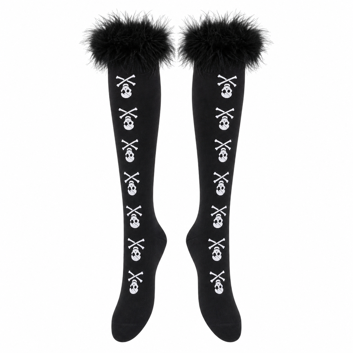 Women's Black Skull Print Knee-High Socks