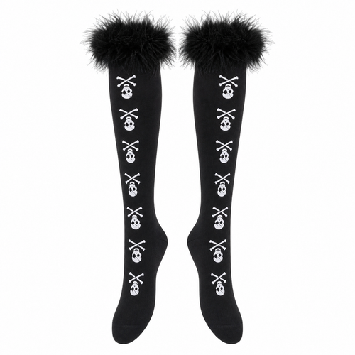 Women's Black Skull Print Knee-High Socks