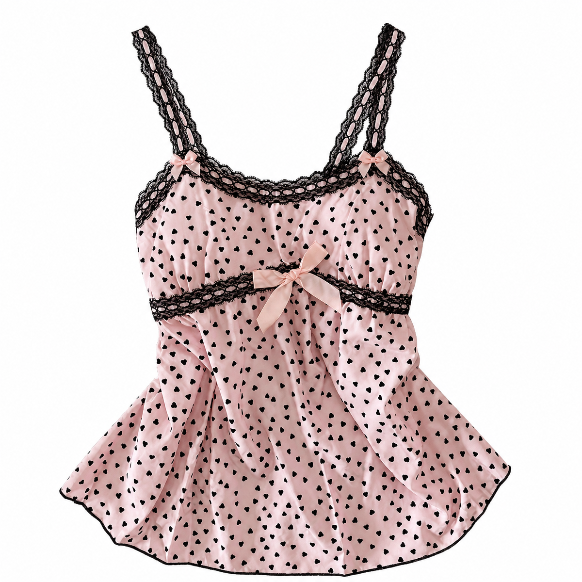 Pink Heart-Print Lace-Trim Camisole Tank Top