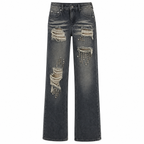 Women’s Distressed Rivet Straight-Leg Jeans