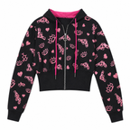 Women's Black and Pink Graphic Zip-Up Hoodie