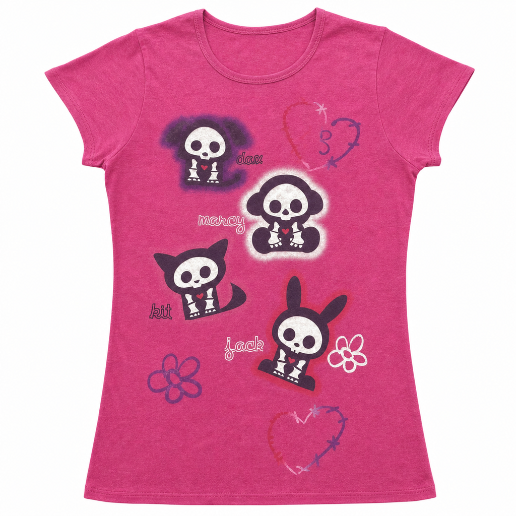 Women's Rose Red Graphic T-Shirt with Skull Print