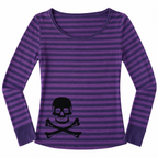 Women's Striped Long-Sleeve Skull Graphic Top