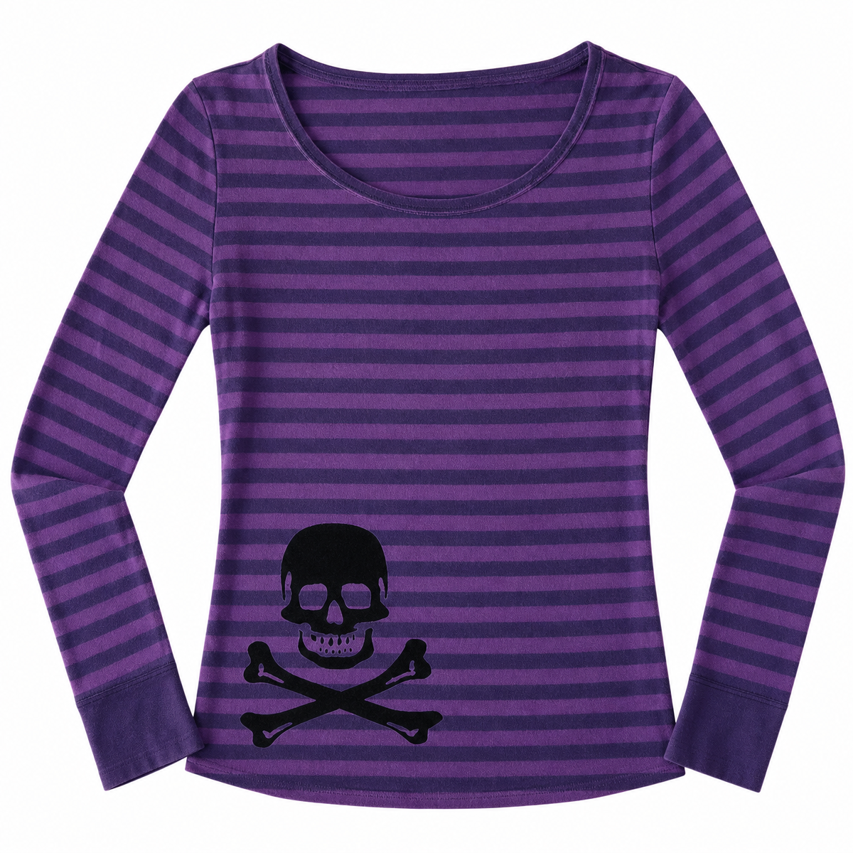 Women's Striped Long-Sleeve Skull Graphic Top