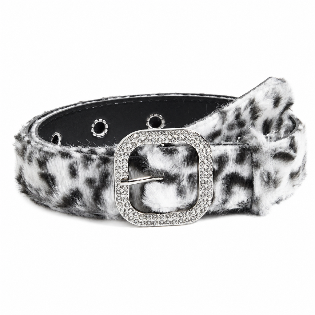 Animal-Print Faux-Fur Belt with Silver Buckle
