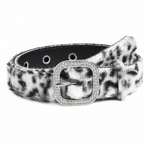 Animal-Print Faux-Fur Belt with Silver Buckle