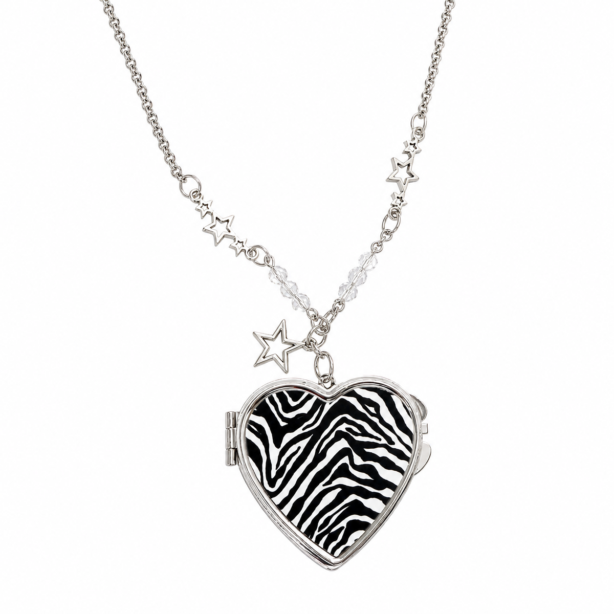 Y2K Heart Mirror Pendant Necklace with Leopard and Zebra Print