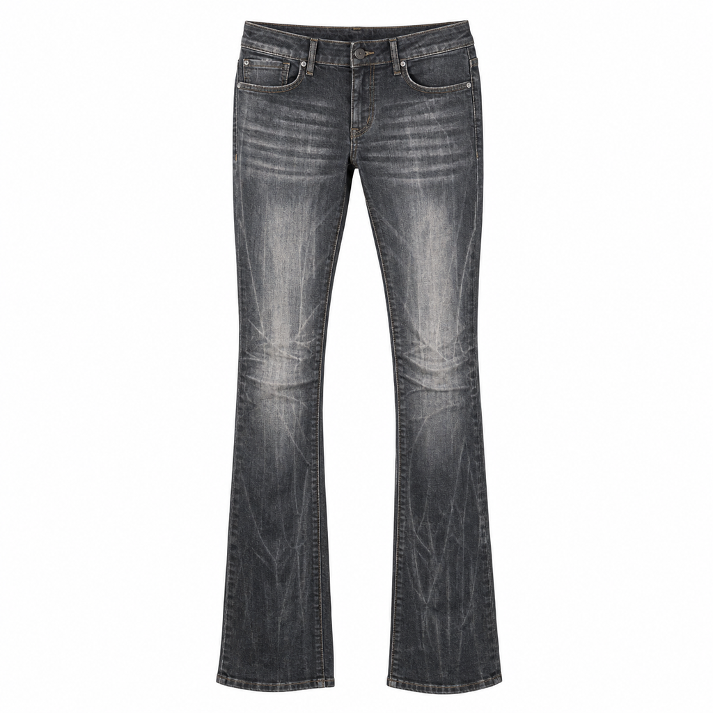 Women's Low-Rise Black-Gray Flared Jeans