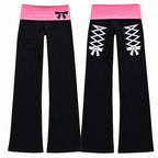 Women's Black and Pink Skull Print Wide-Leg Pants
